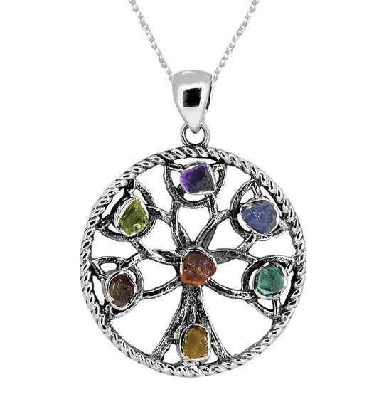7 Stone Chakra Necklace 925 Sterling Silver Chain Pendant